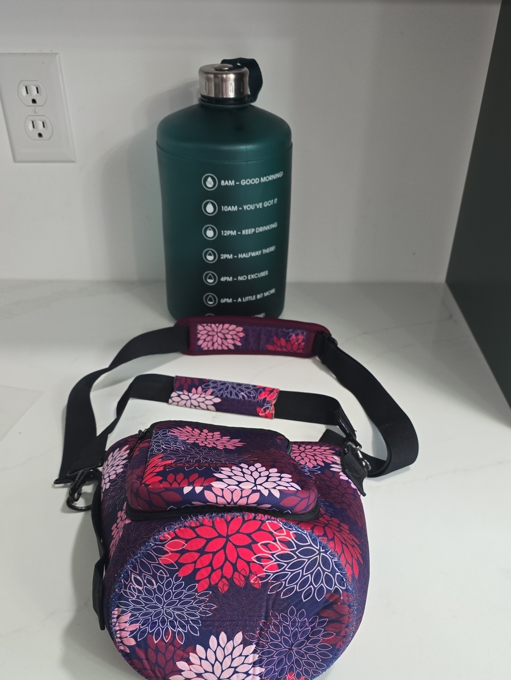 Floral Water Bottle Carrying Bag And Water Bottle - Dahlia Print